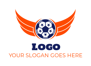 sports logo soccer ball with wings and stars