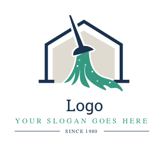sparkling cleaning logo design mop in line art house