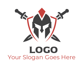 security logo illustration Spartan helmet in shield with cross swords