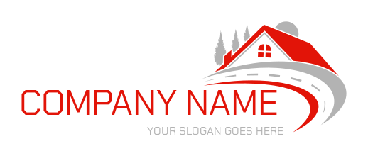 property logo driveway across roof pine trees