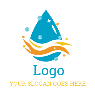cleaning logo illustration swooshes on water drop with bubbles