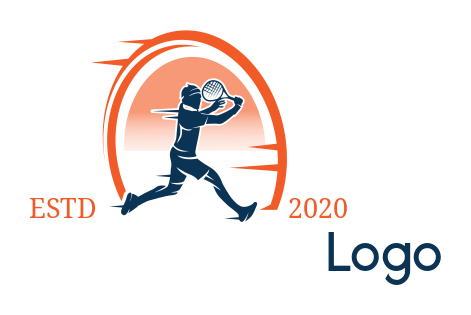 tennis man with racket in circle logo concept