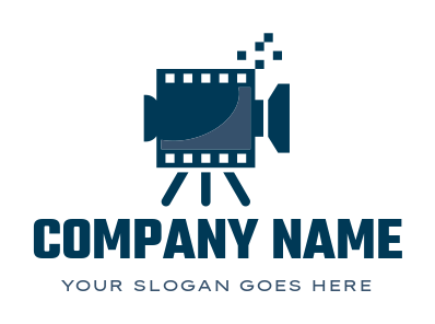 photography logo online video camera in film reel and pixels 