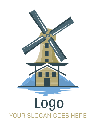 windmill turbine and mountains logo design