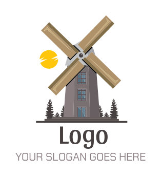 windmill with sun and trees logo creator