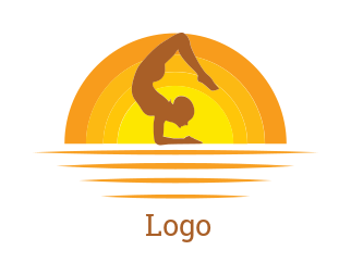 Create a logo of woman in pilates position under sun