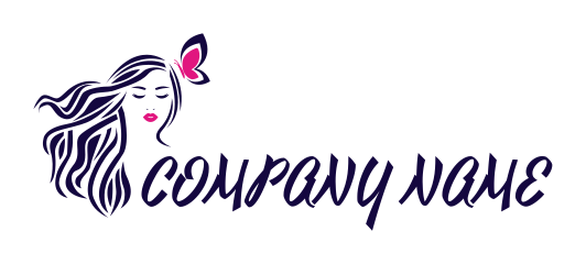 beauty logo woman with long hair and butterfly