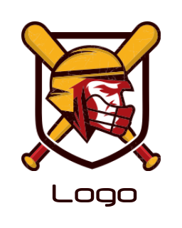 sports logo baseball player cross bats in shield