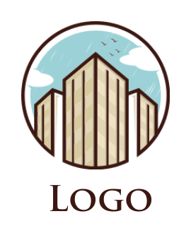 real estate logo buildings with clouds in circle