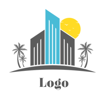 real estate logo buildings with palm trees sun