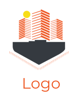 design a real estate logo abstract buildings with sun forming shield 