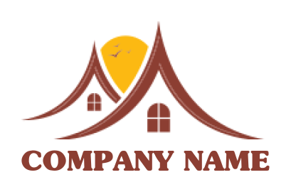 property logo houses with sun and flying birds