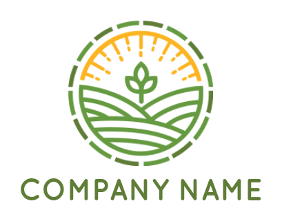 agriculture logo line farm plant in circle sun