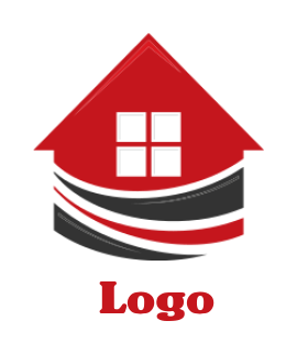 real estate logo roof with window and swooshes