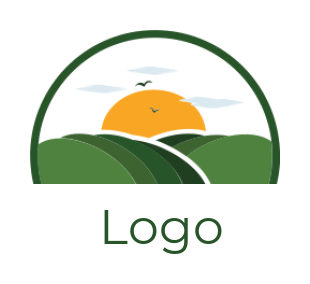 agriculture logo farm with sun cloud and eagles