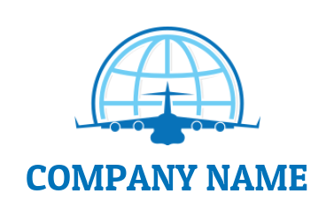 make a logistics logo airplane in front of globe