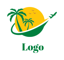 travel logo airplane with trees sun and birds