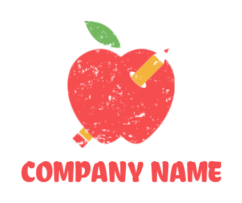 education logo maker apple with pencil and leaf 