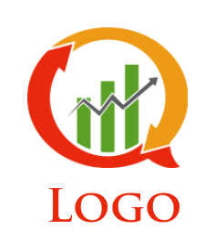 create a finance logo arrows forming speech bubble with graph bars 