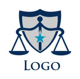 law firm logo balance scale inside shield