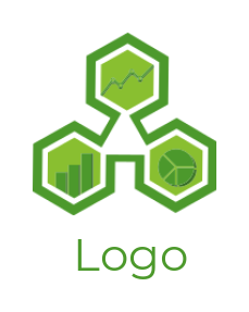 create a finance logo bar and pie charts and line graph in hexagons