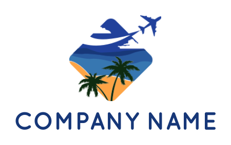 travel logo illustration beach with airplane palm tree and yacht