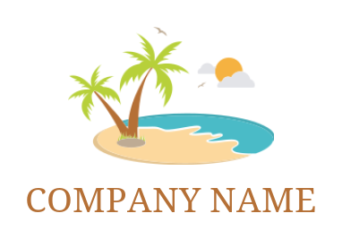 make a travel logo beach with tree cloud sun 