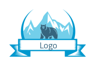 pet logo bear in front of mountains with ribbon