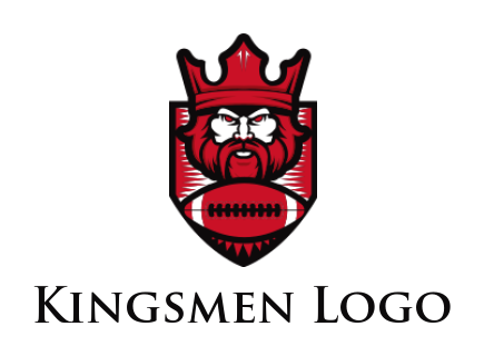 sports logo template bearded king with crown and rugby in shield - logodesign.net