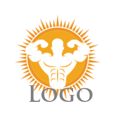 make a fitness logo bodybuilder silhouette in circle with sun