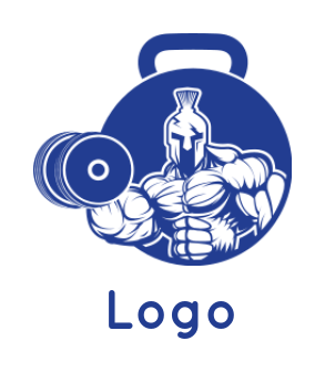 create a fitness logo bodybuilding man with dumbbell in kattlebell