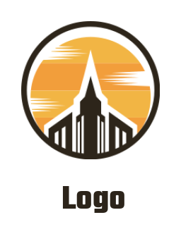 design a real estate logo building merged with circle and sun