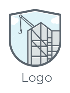 design a construction logo building structure with crane in shield 