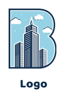 Letter B logo icon with buildings and sky inside