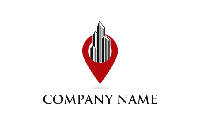 make a hotel logo buildings in location pin - logodesign.net