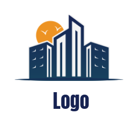 real estate logo of buildings with rising sun