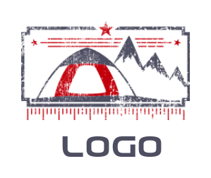 create a travel logo tent next to snow mountains