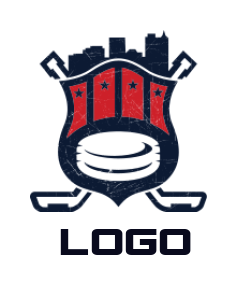 sports logo icon city and ice hockey with shield