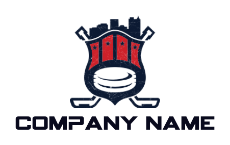 sports logo icon city and ice hockey with shield