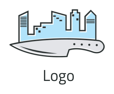restaurant logo city skyline merged with knife