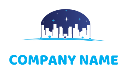 real estate logo city skyline with stars swoosh