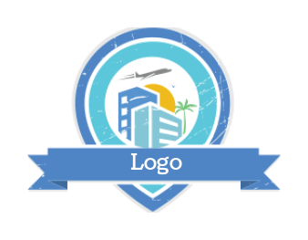 travel logo cityscape and plane inside location