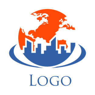 travel logo cityscape in globe on ellipse