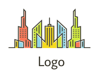 real estate logo illustration colorful line art buildings - logodesign.net