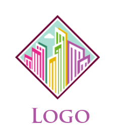 printing logo maker colorful line art buildings inside rhombus