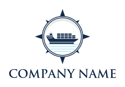 design a transportation logo container ship in compass with water