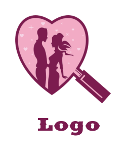 dating logo couple inside heart magnifying glass