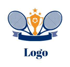 sports logo cup and stars between rackets ribbon