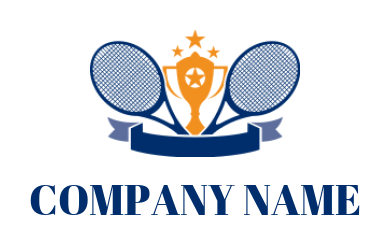 sports logo cup and stars between rackets ribbon