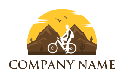 fitness logo illustration cyclist silhouette against mountains 